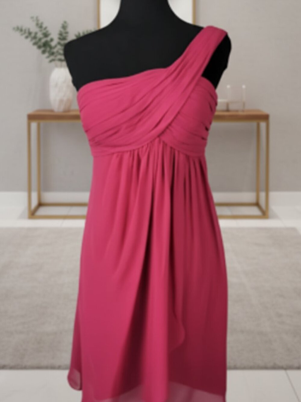Bill Levkoff Pink One Shoulder Ruched Chiffon Evening Cocktail Dress 10
